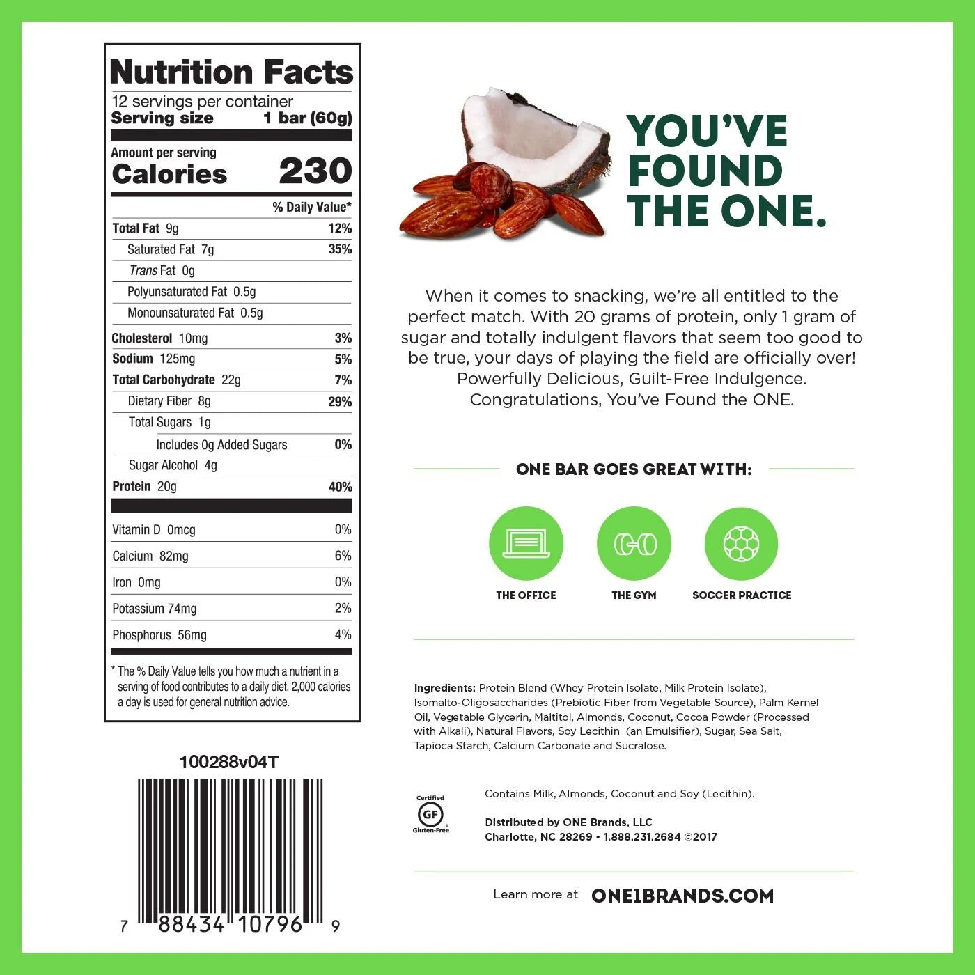 One Protein Bar Chocolate Almond Bliss (20g Protein/Bar)