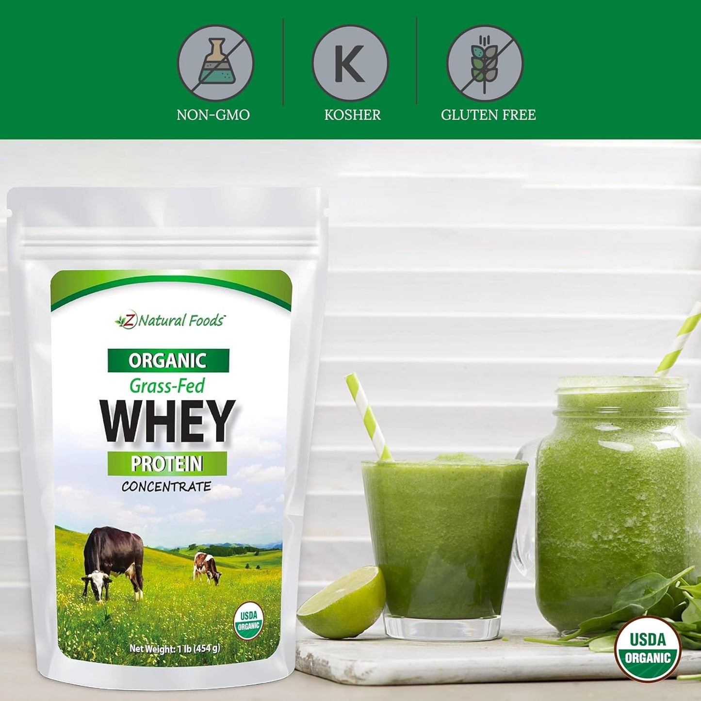 Z Natural Foods Organic Whey Protein Concentrate (Unflavored) 1 lb