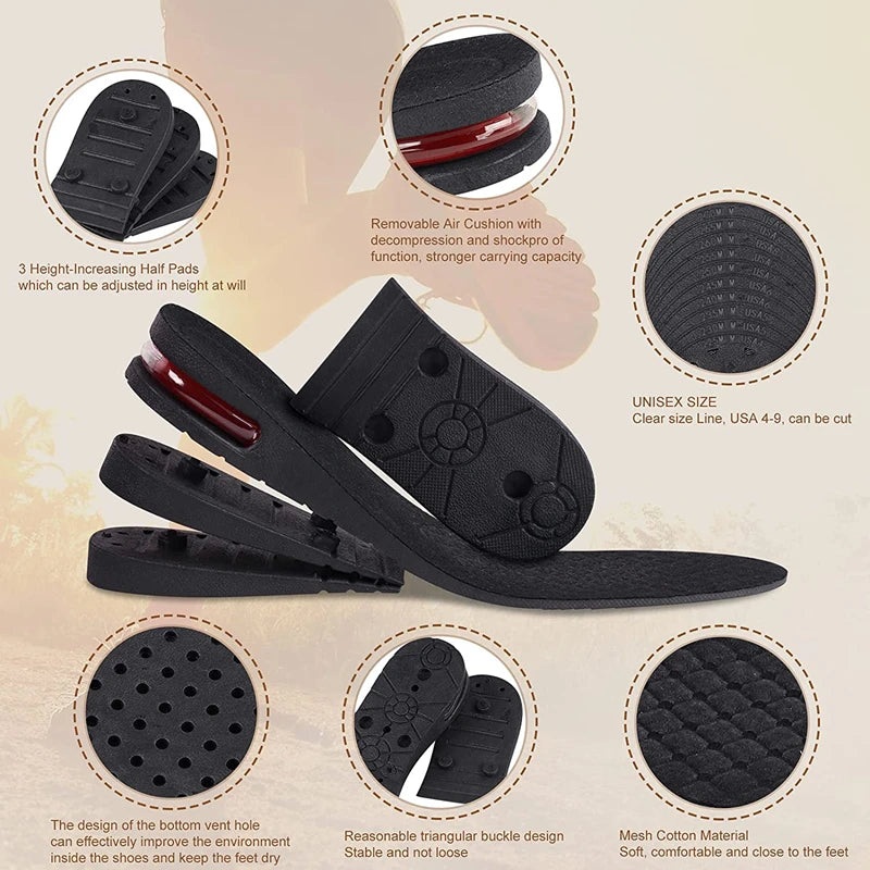 Height Increase Insoles Air Shoes Cushion Height Lifts Inserts Men Women 3-9cm Variable Height Insole Adjustable Cut Foot Pad