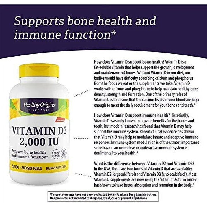 Healthy Origins Vitamin D3 2000 IU - 120 Softgels
