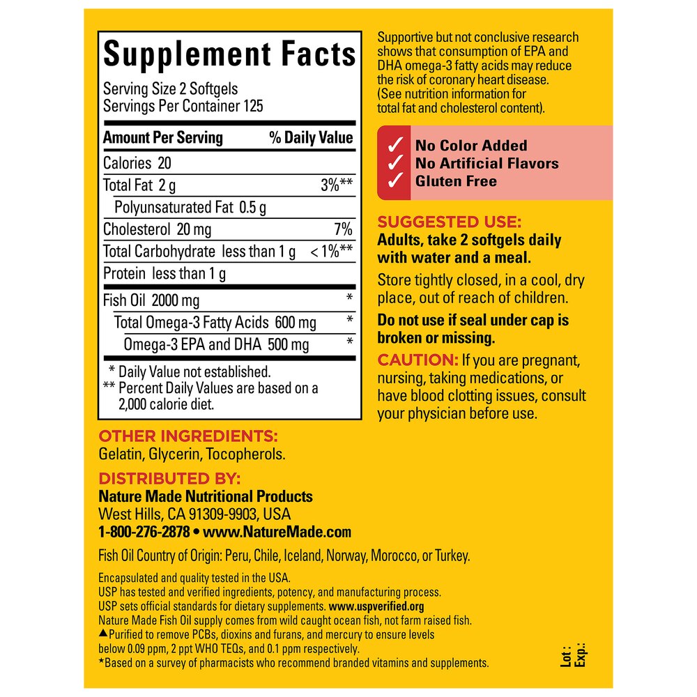 Nature Made Fish Oil 1000 mg Softgels 125 Day Supply