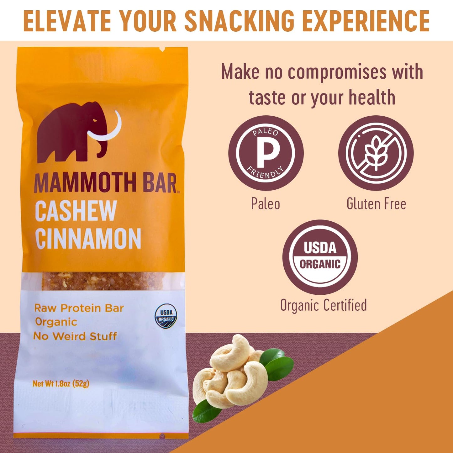 Mammoth Organic Snack Bar Packed with 4g Protein (16 bars)