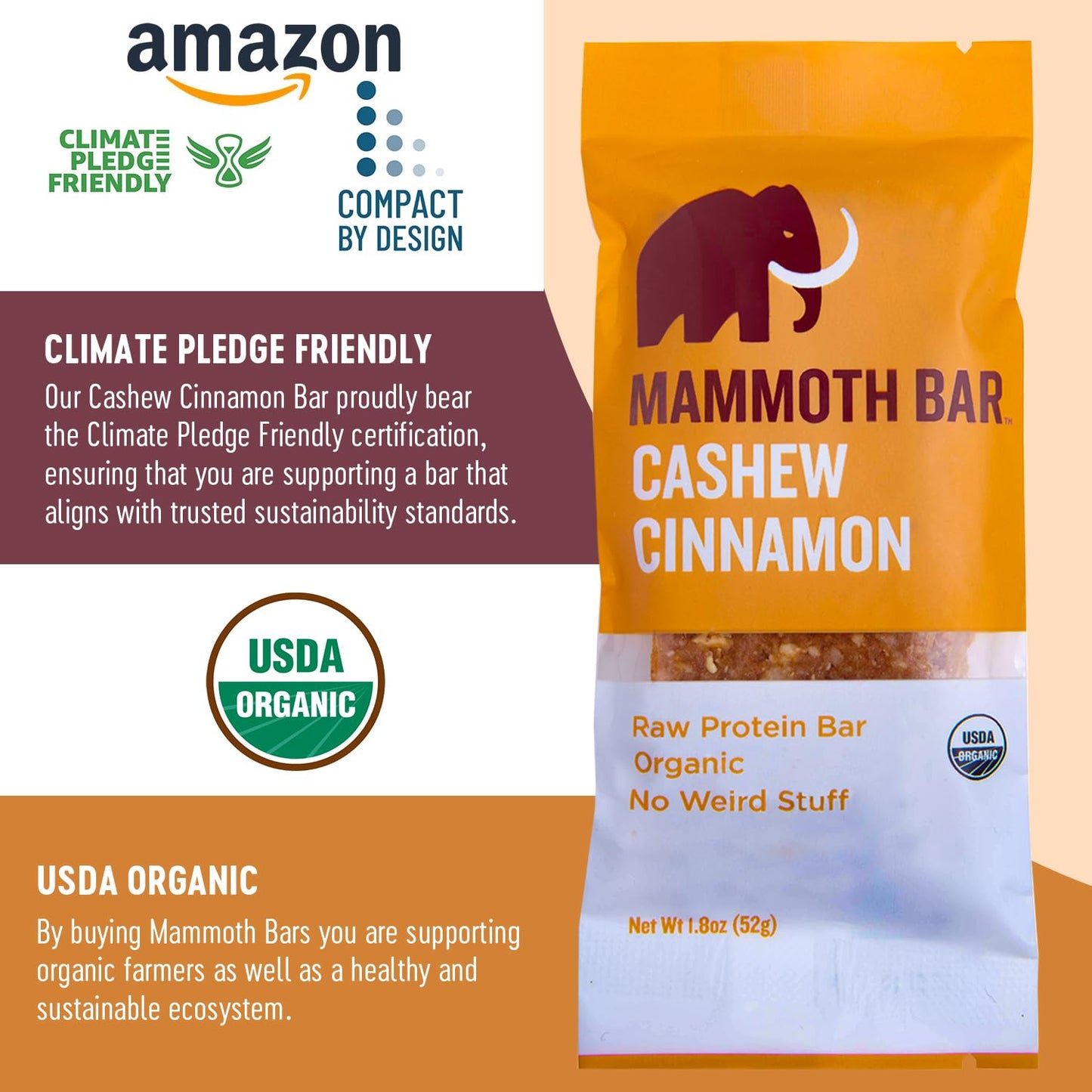 Mammoth Organic Snack Bar Packed with 4g Protein (16 bars)
