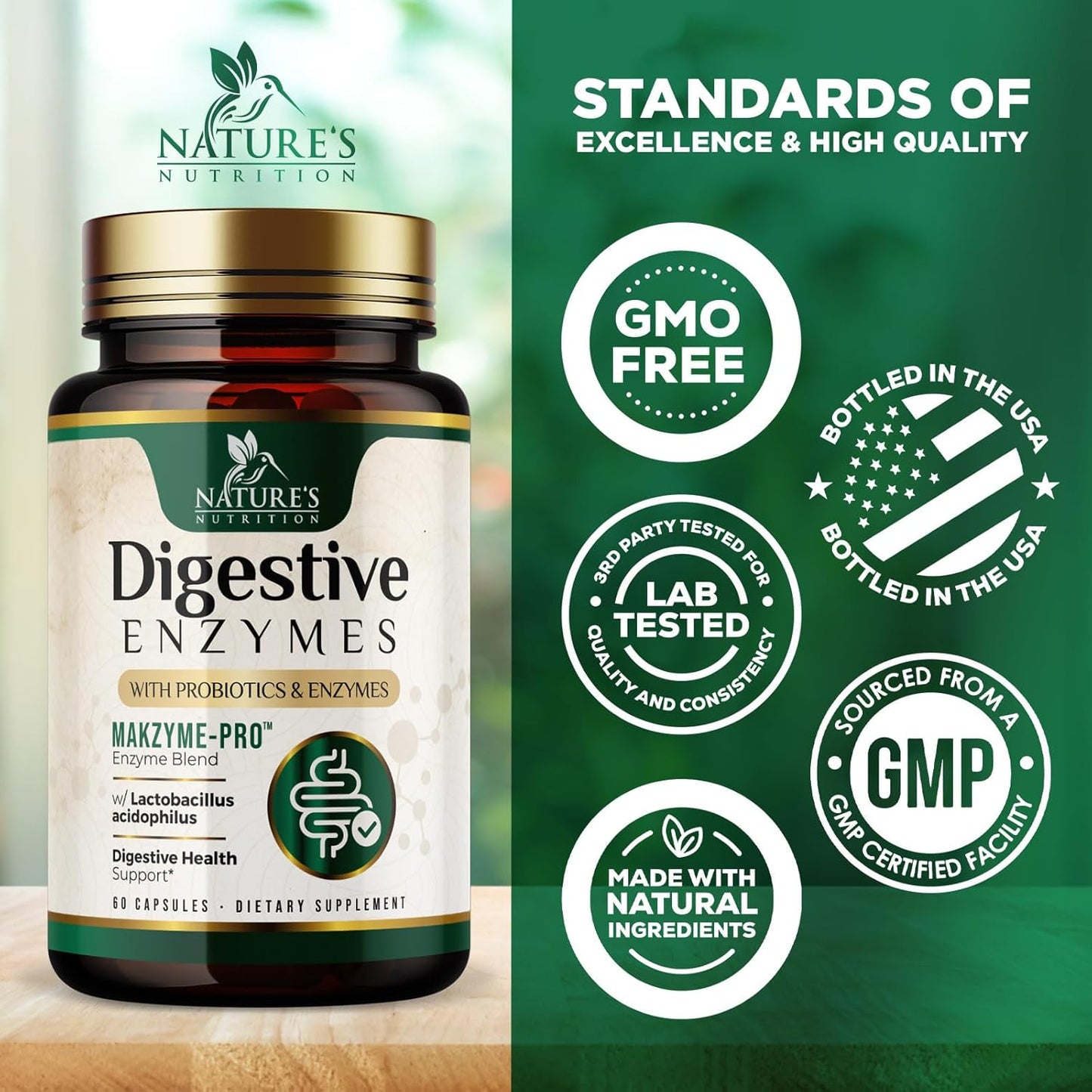 Nature's Nutrition Digestive Enzymes with Probiotics 60 Capsules