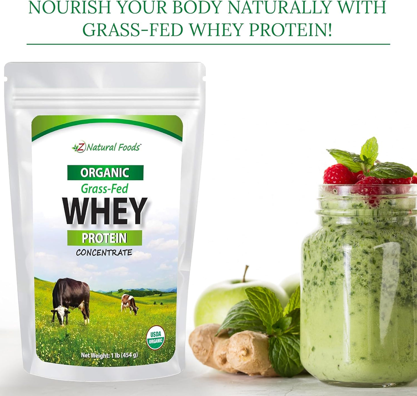 Z Natural Foods Organic Whey Protein Concentrate (Unflavored) 1 lb