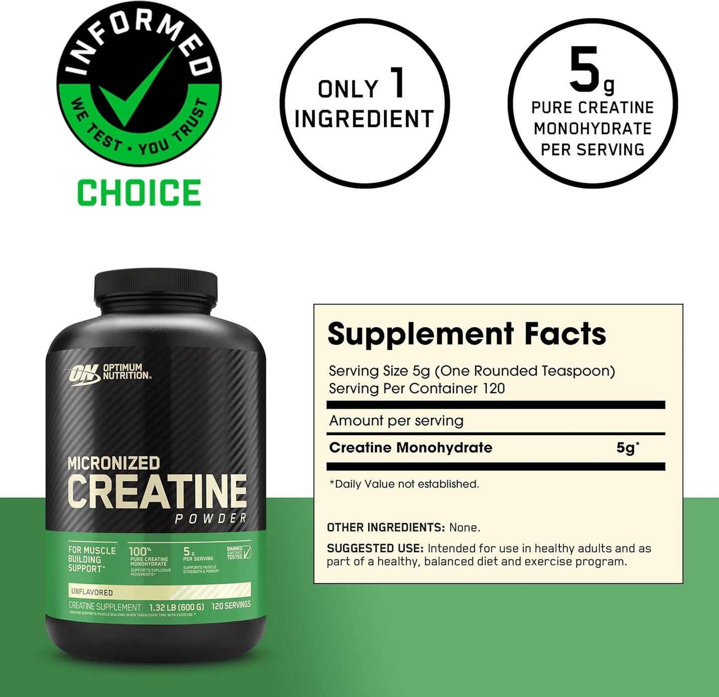 Optimum Nutrition Creatine Powder Unflavored 120 servings
