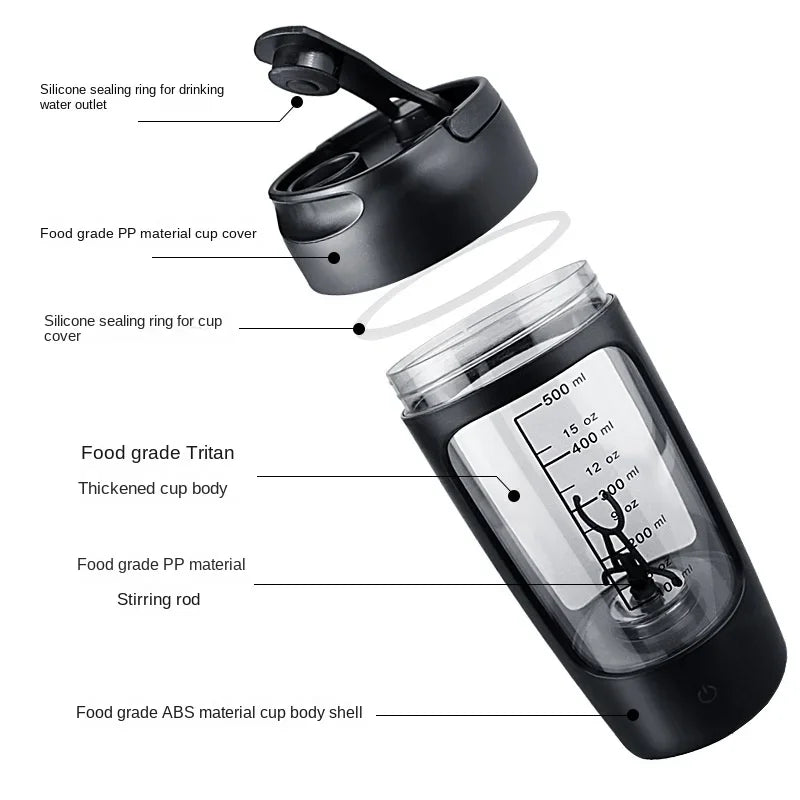 New 650ml USB Electric Portable Whey Protein Shaker bottle Fully Automatic Stirring Cup Rechargeable